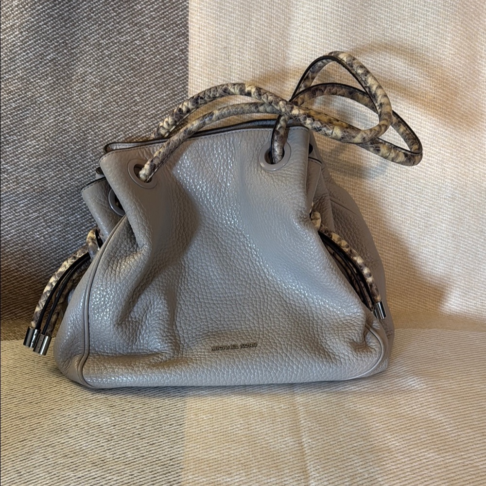 Michael Kors Gray Shoulder Bag with Textured Leather